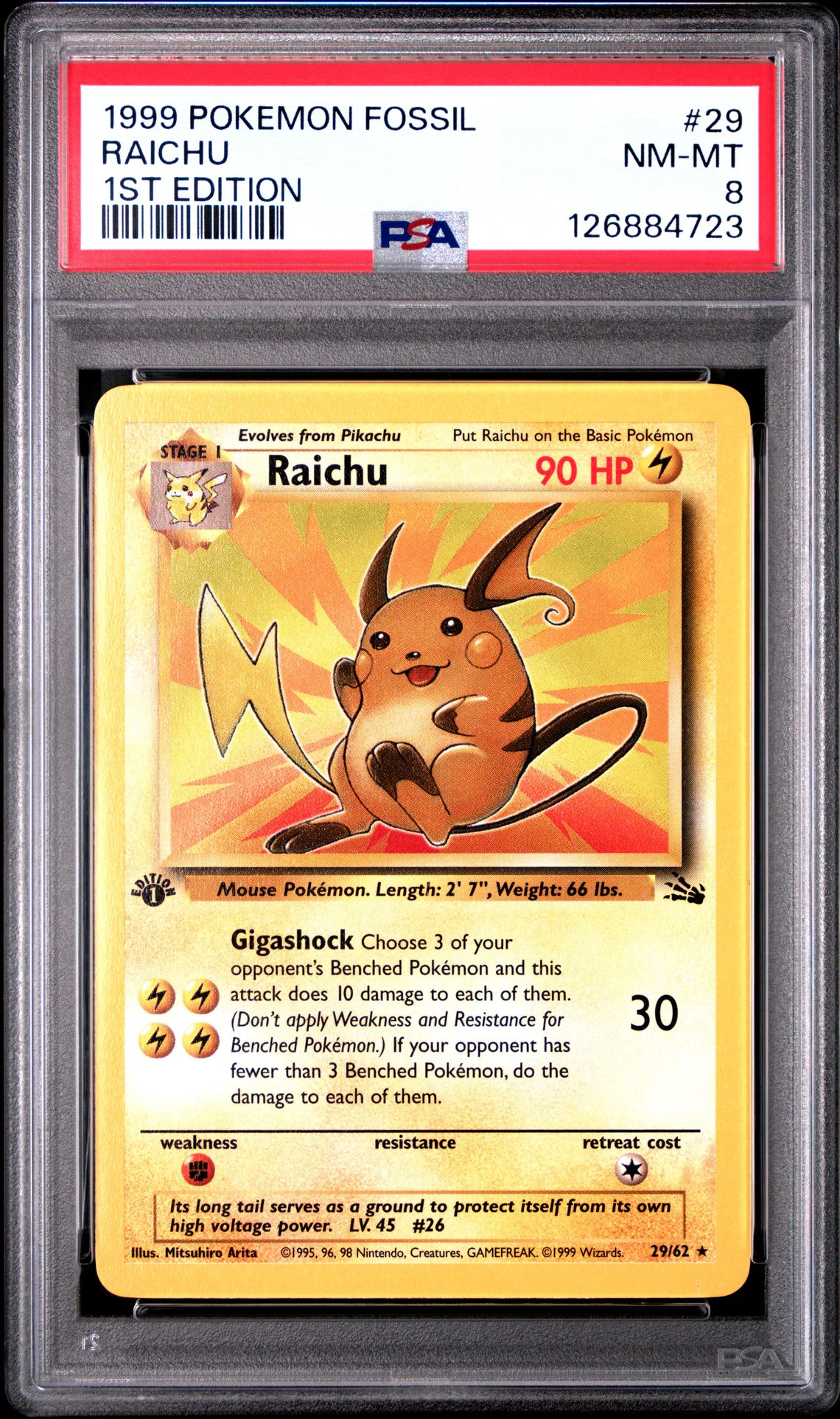 1999 Pokemon Fossil Raichu #29 (1St Edition) Nm-Mt 8 front