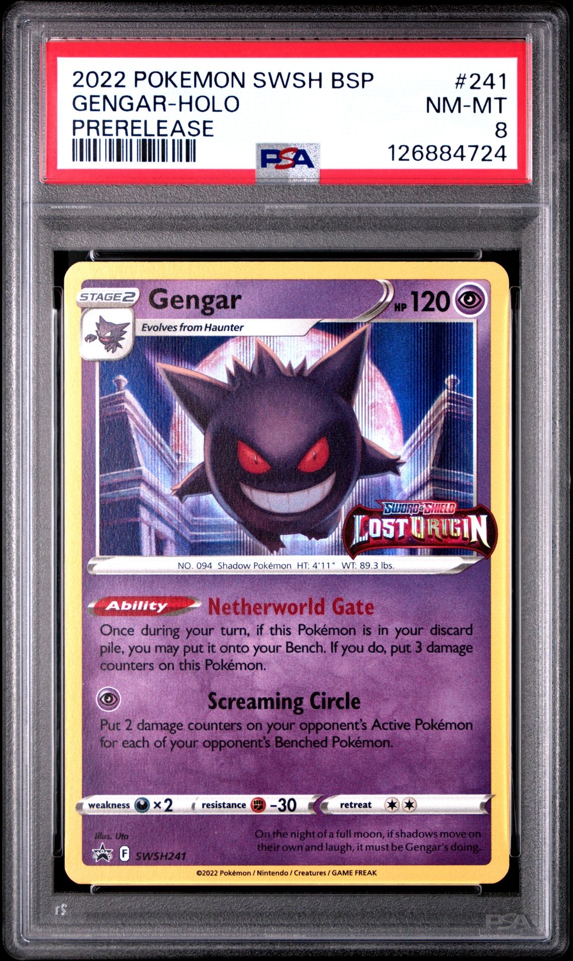 2022 Pokemon Swsh Black Star Promo Gengar-Holo #241 (Prerelease) Nm-Mt 8 front
