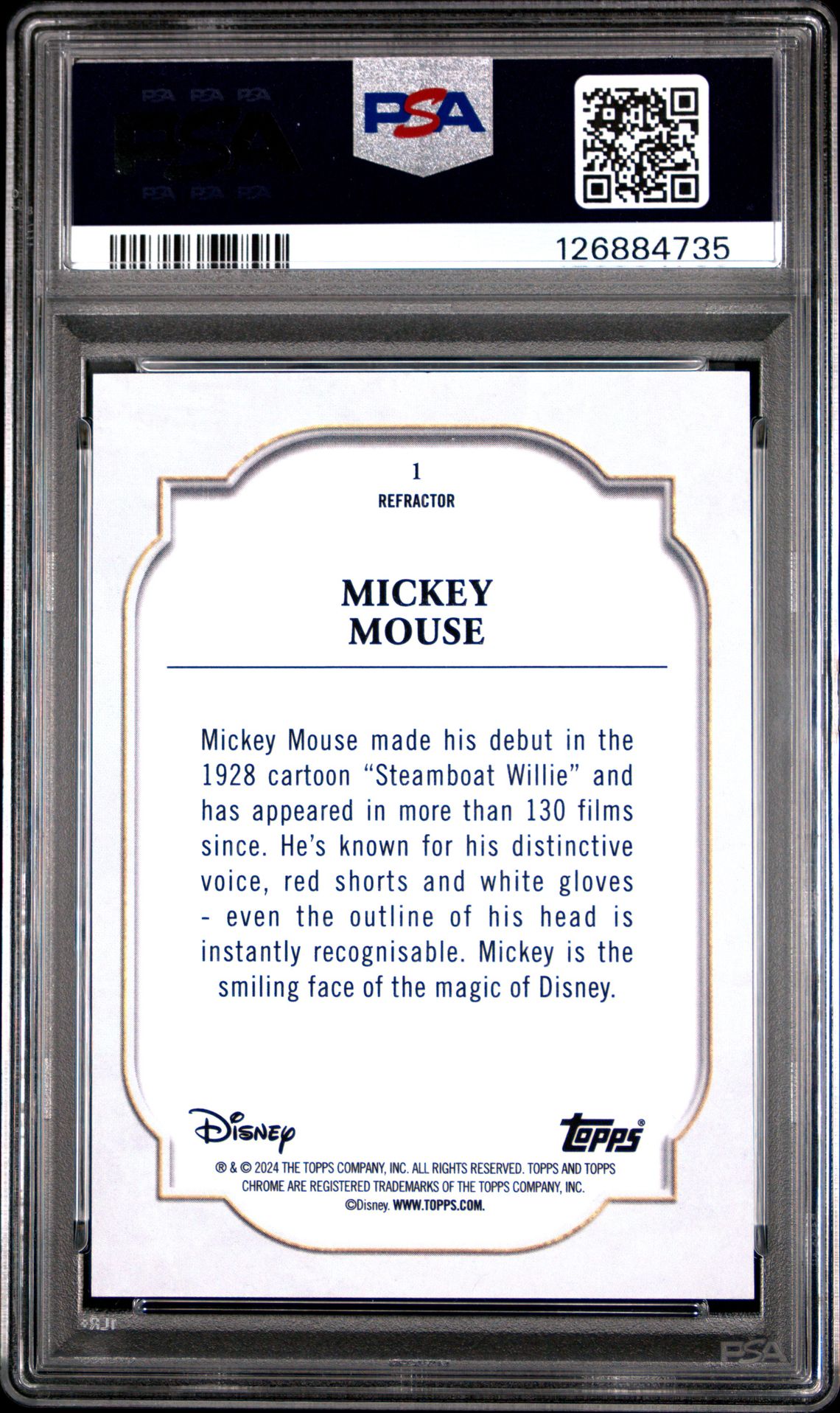 2024 Topps Chrome Disney Mickey Mouse #1 (Refractor) Mint 9 back