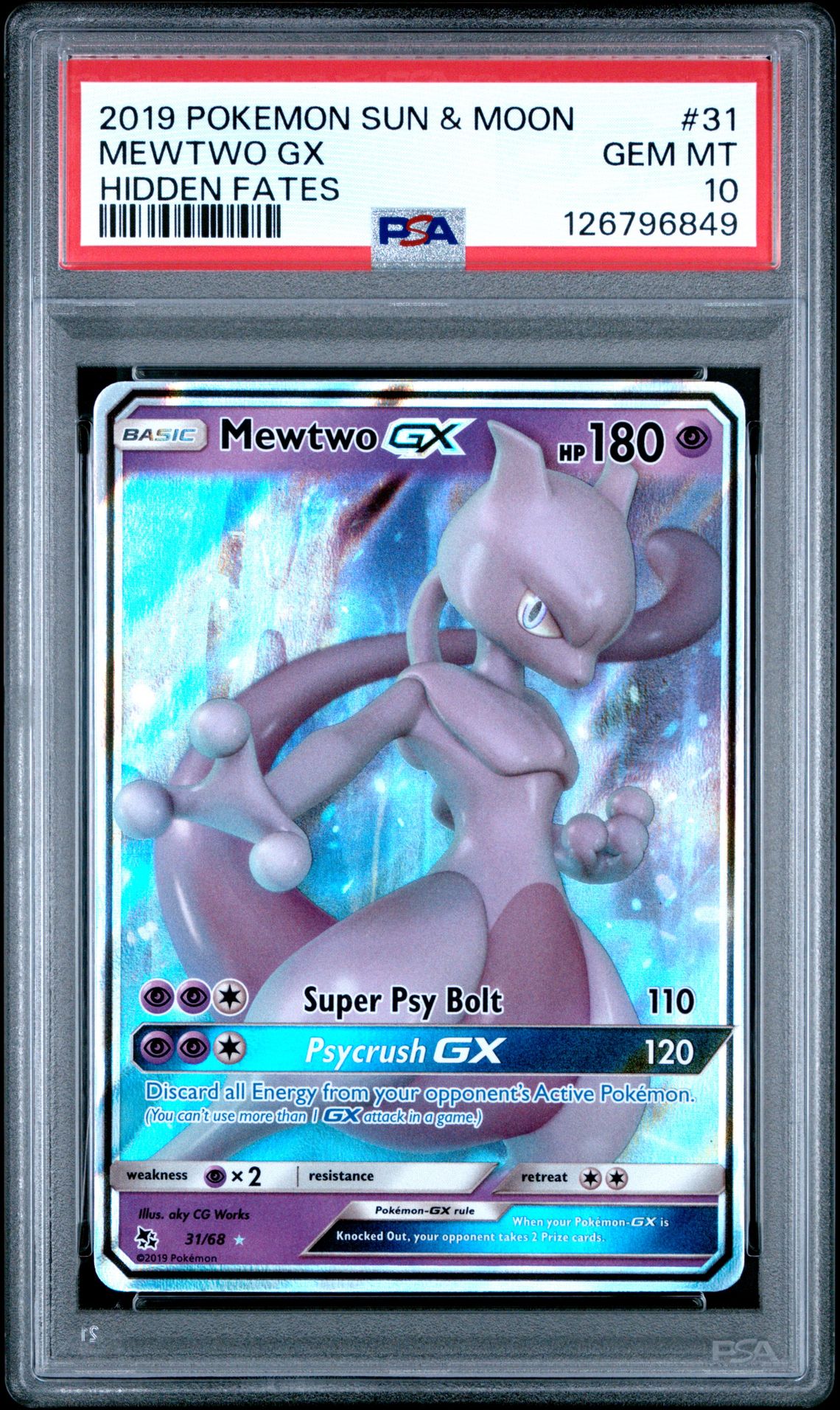 2019 Pokemon Sun & Moon Hidden Fates Mewtwo Gx #31 (Hidden Fates) Gem Mt 10 front