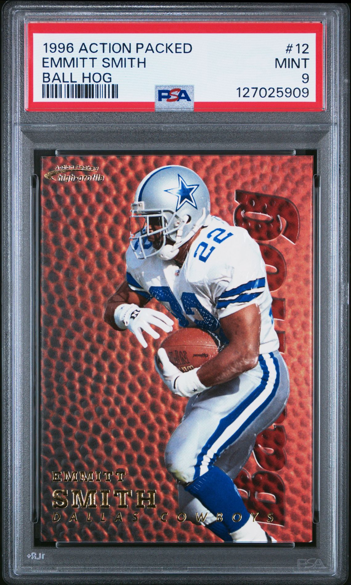1996 Action Packed Ball Hog Emmitt Smith #12 (Ball Hog) Mint 9 front