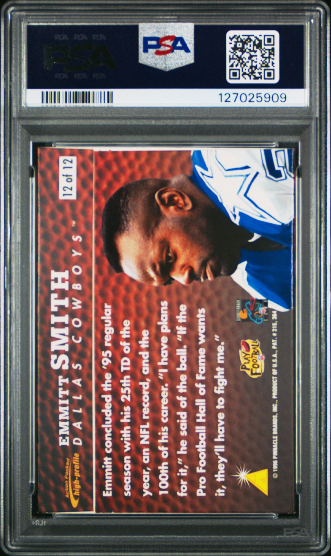 1996 Action Packed Ball Hog Emmitt Smith #12 (Ball Hog) Mint 9 back