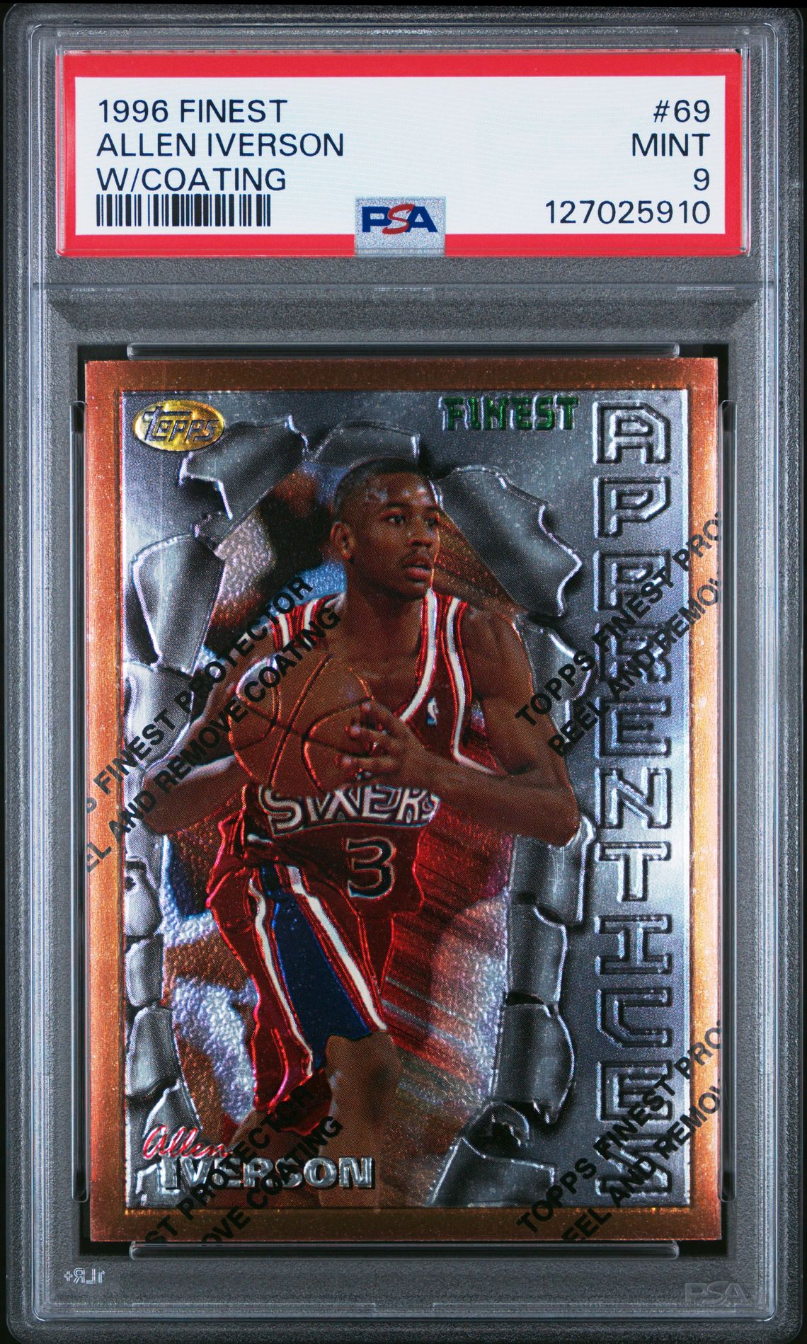 1996 Finest Allen Iverson #69 (W/Coating) Mint 9 front