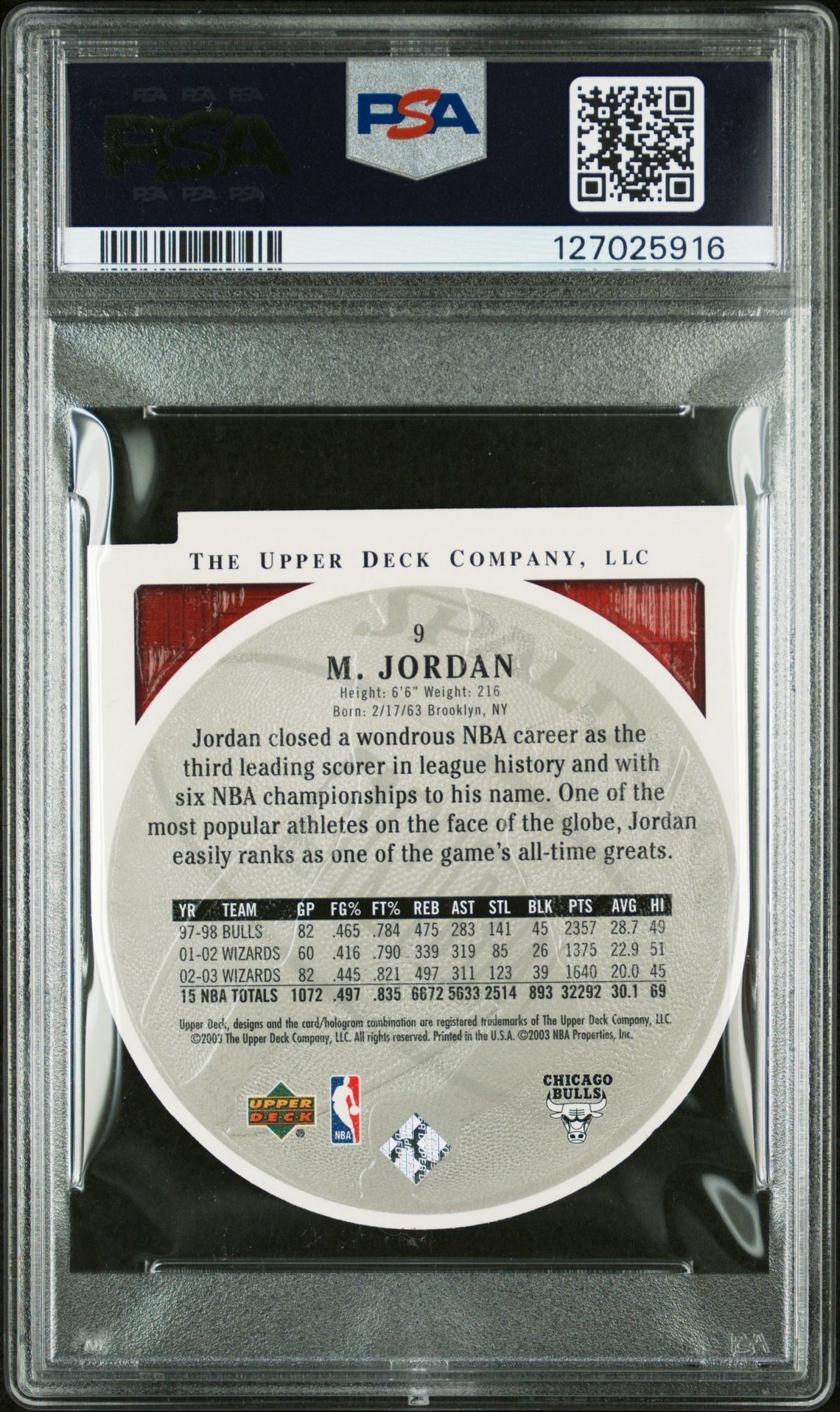 2003 Upper Deck Standing O! Michael Jordan #9 (Die-Cut/Embossed) Nm-Mt 8 back