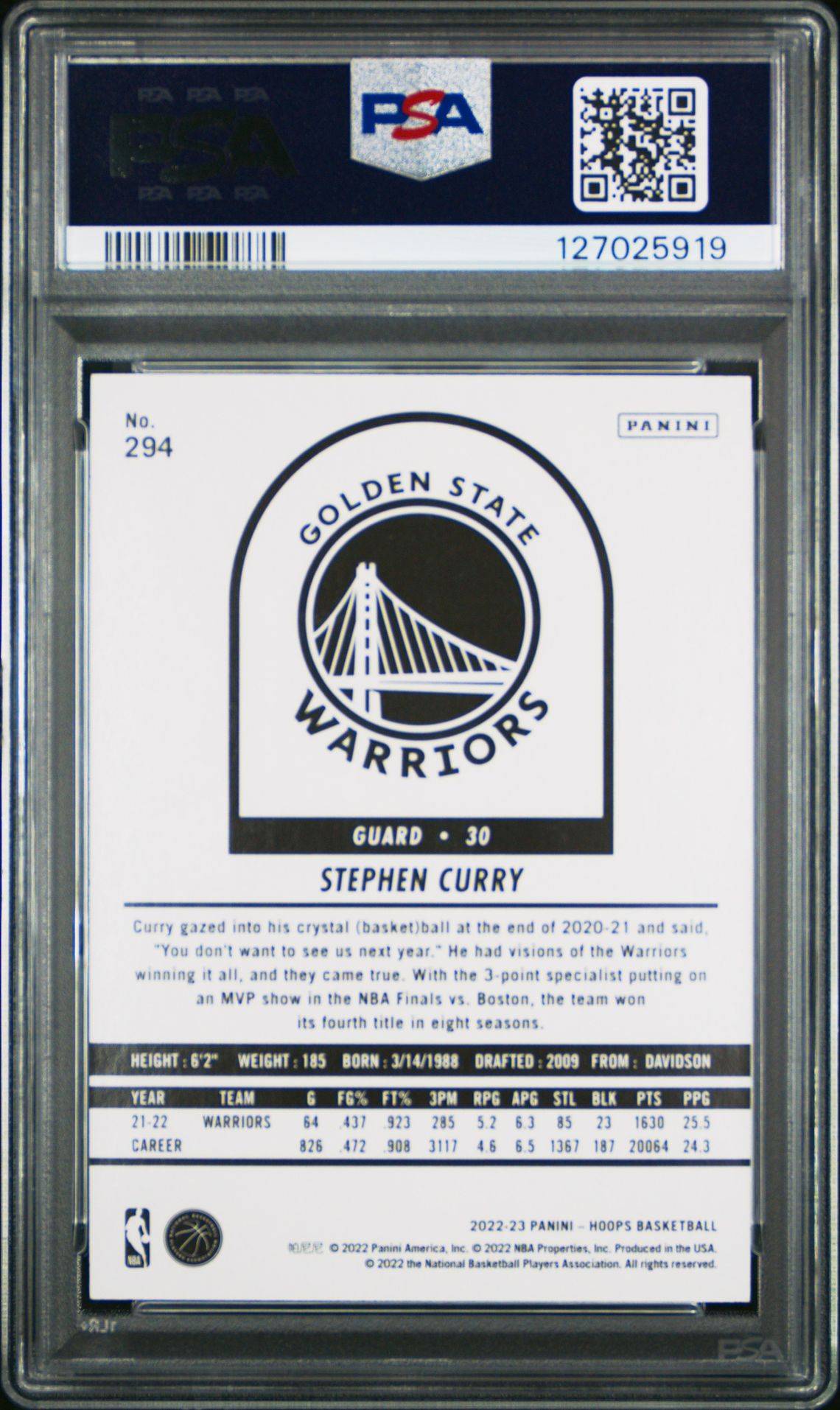 2022 Panini Nba Hoops Stephen Curry #294 (Green) Nm-Mt 8 back