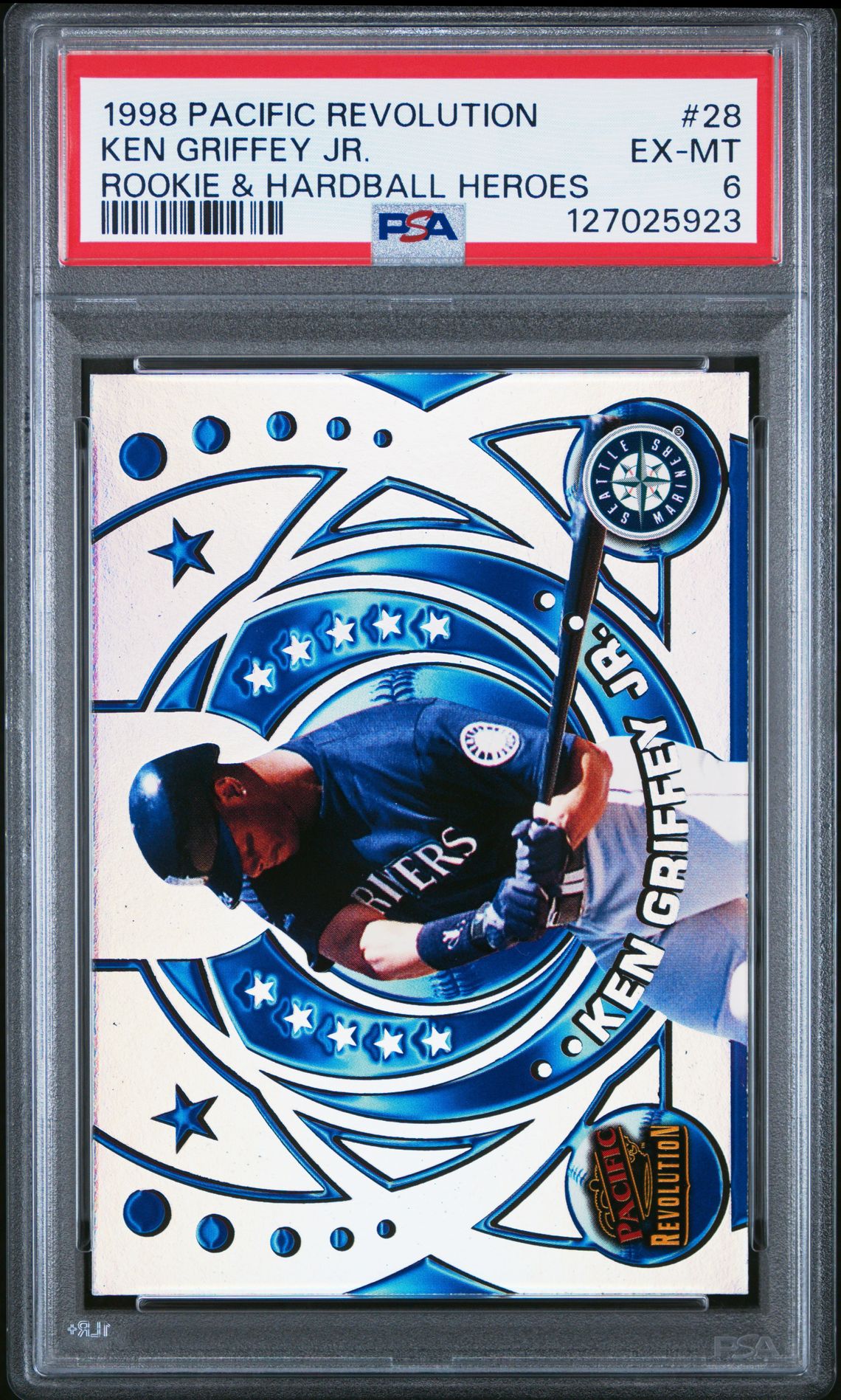 1998 Pacific Revolution Rookies & Hardball Heroes Ken Griffey Jr. #28 (Rookie & Hardball Heroes) Ex-Mt 6 front