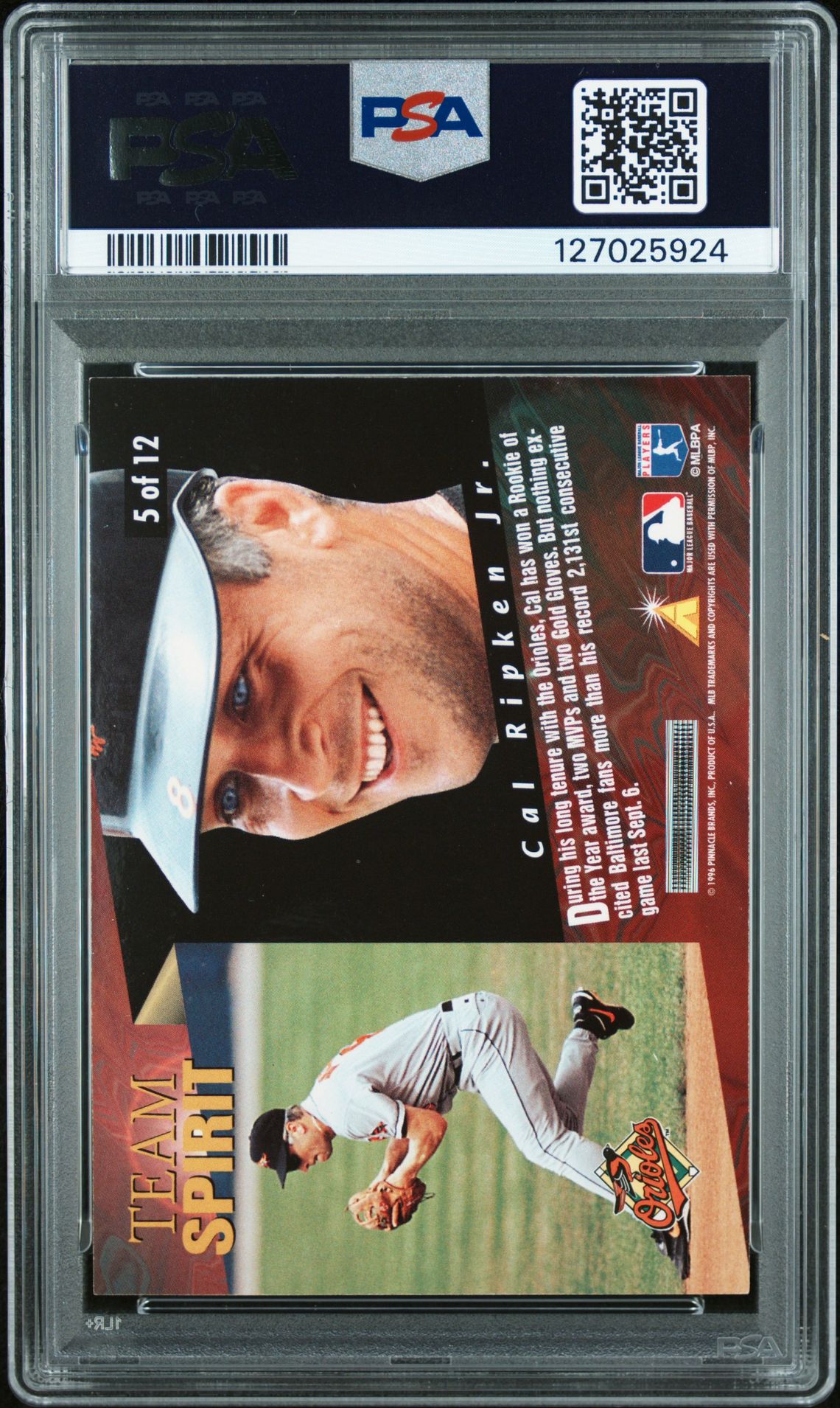 1996 Pinnacle Team Spirit Cal Ripken Jr. #5 (Team Spirit) Nm 7 back