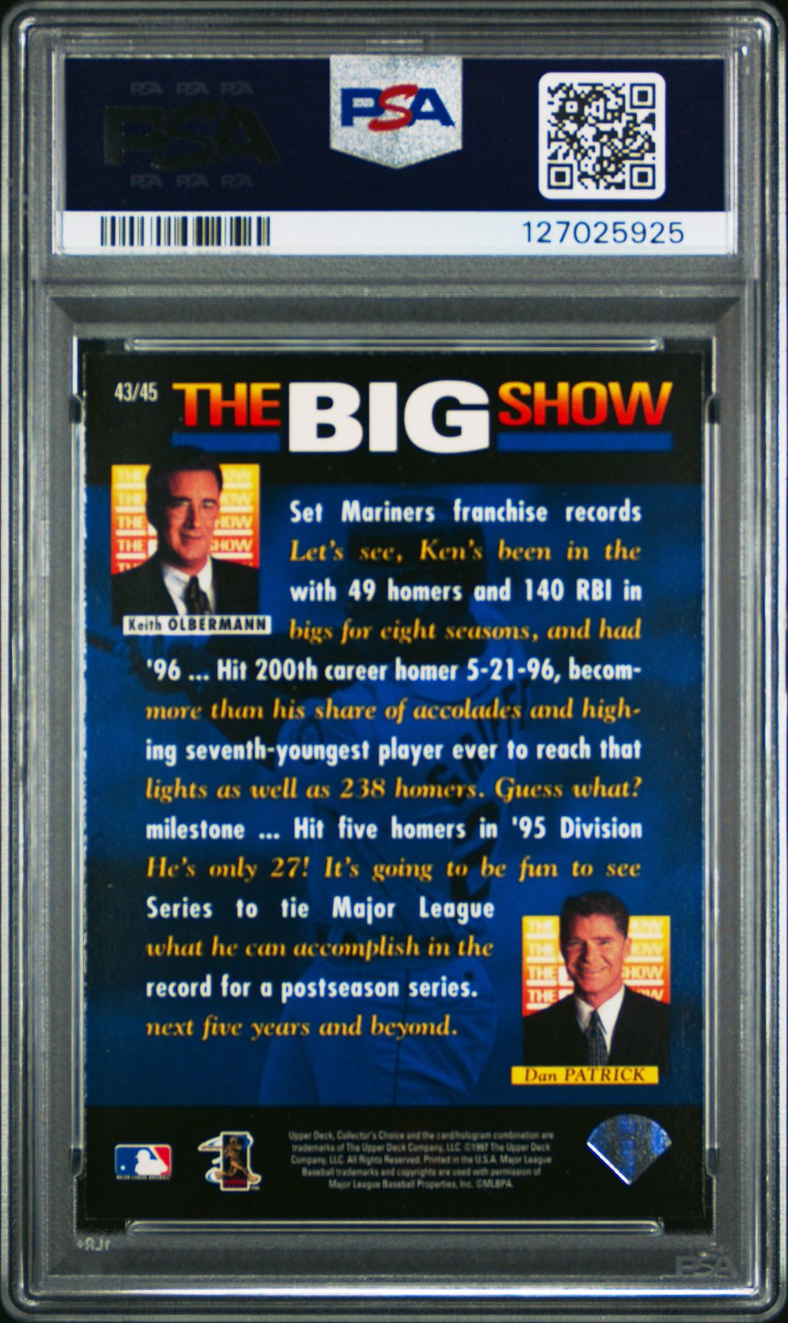 1997 Collector's Choice The Big Show Ken Griffey Jr. #43 (Big Show-Wld.hdqrtrs) Nm-Mt 8 back