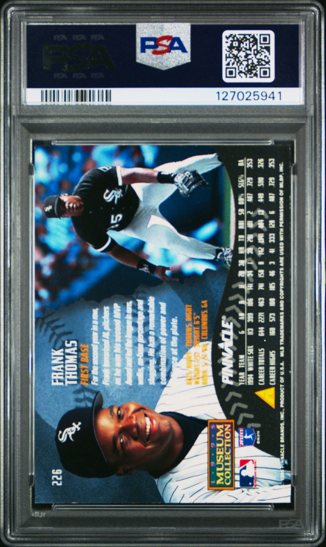 1995 Pinnacle Frank Thomas #226 (Museum Collection) Nm-Mt 8 back
