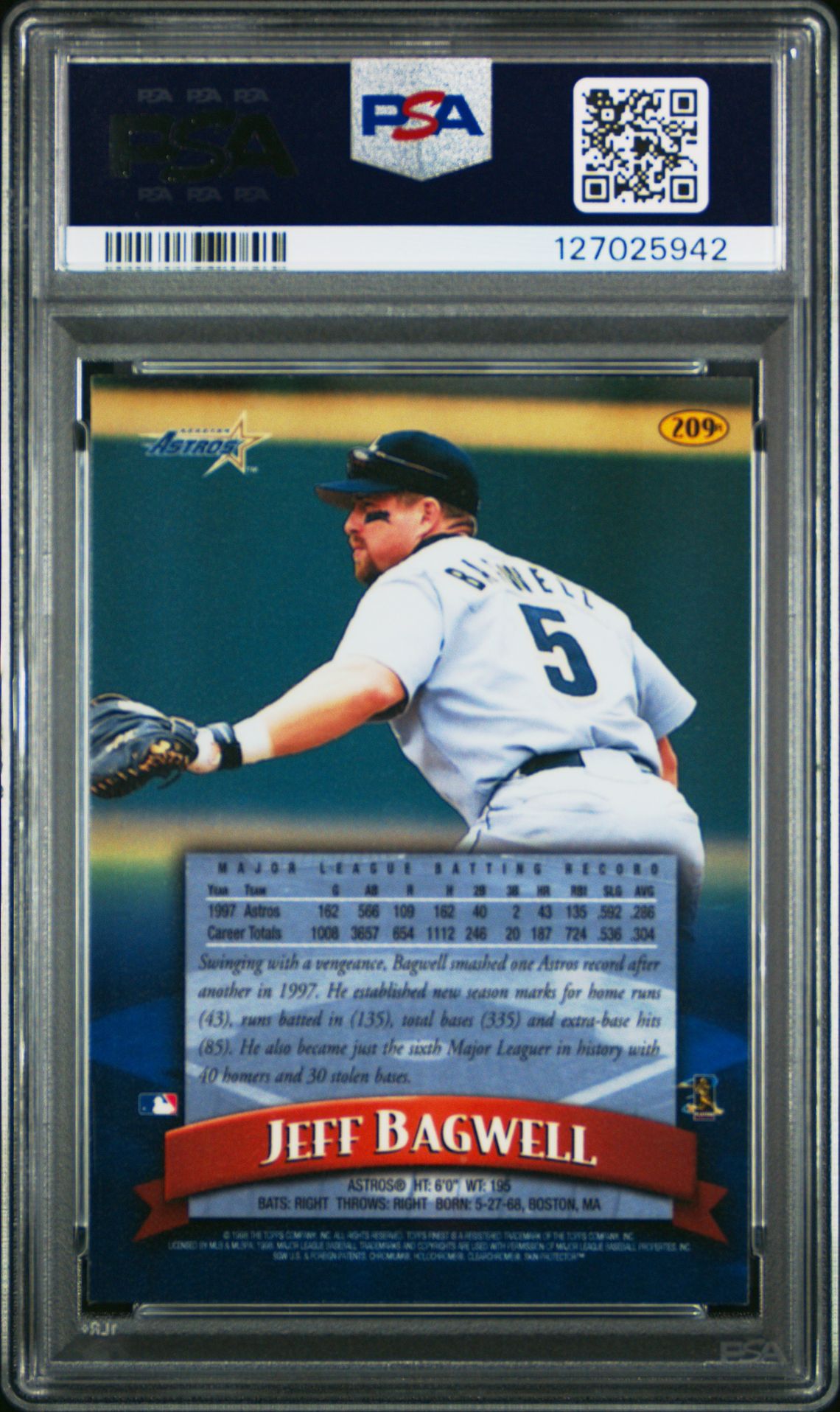 1998 Finest Jeff Bagwell #209 (Refractor W/Coating) Mint 9 back