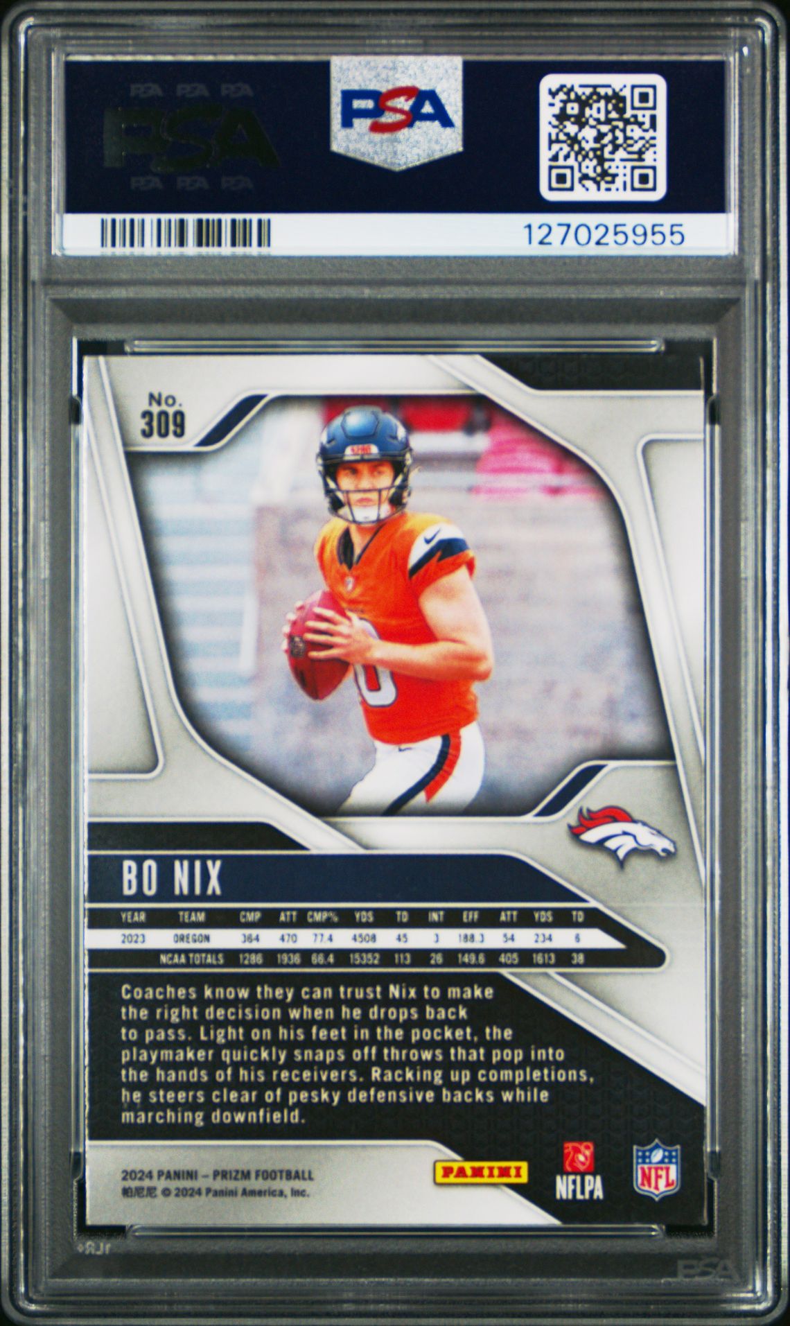2024 Panini Prizm Bo Nix #309 Mint 9 back