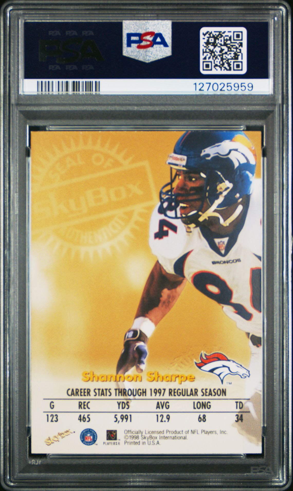 1998 Skybox Premium Autographics Shannon Sharpe (Autographics) Nm-Mt 8 back