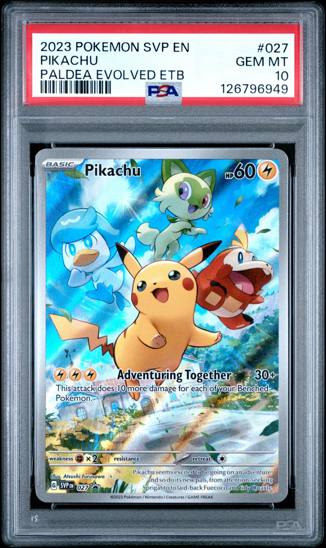 2023 Pokemon Svp En-Sv Black Star Promo Pikachu #027 (Paldea Evolved Etb) Gem Mt 10 front