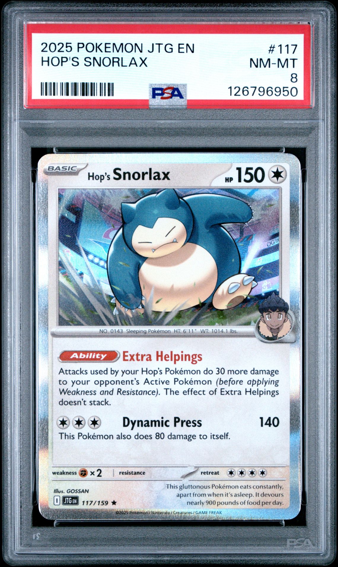 2025 Pokemon Jtg En-Journey Together Hop's Snorlax #117 Nm-Mt 8 front