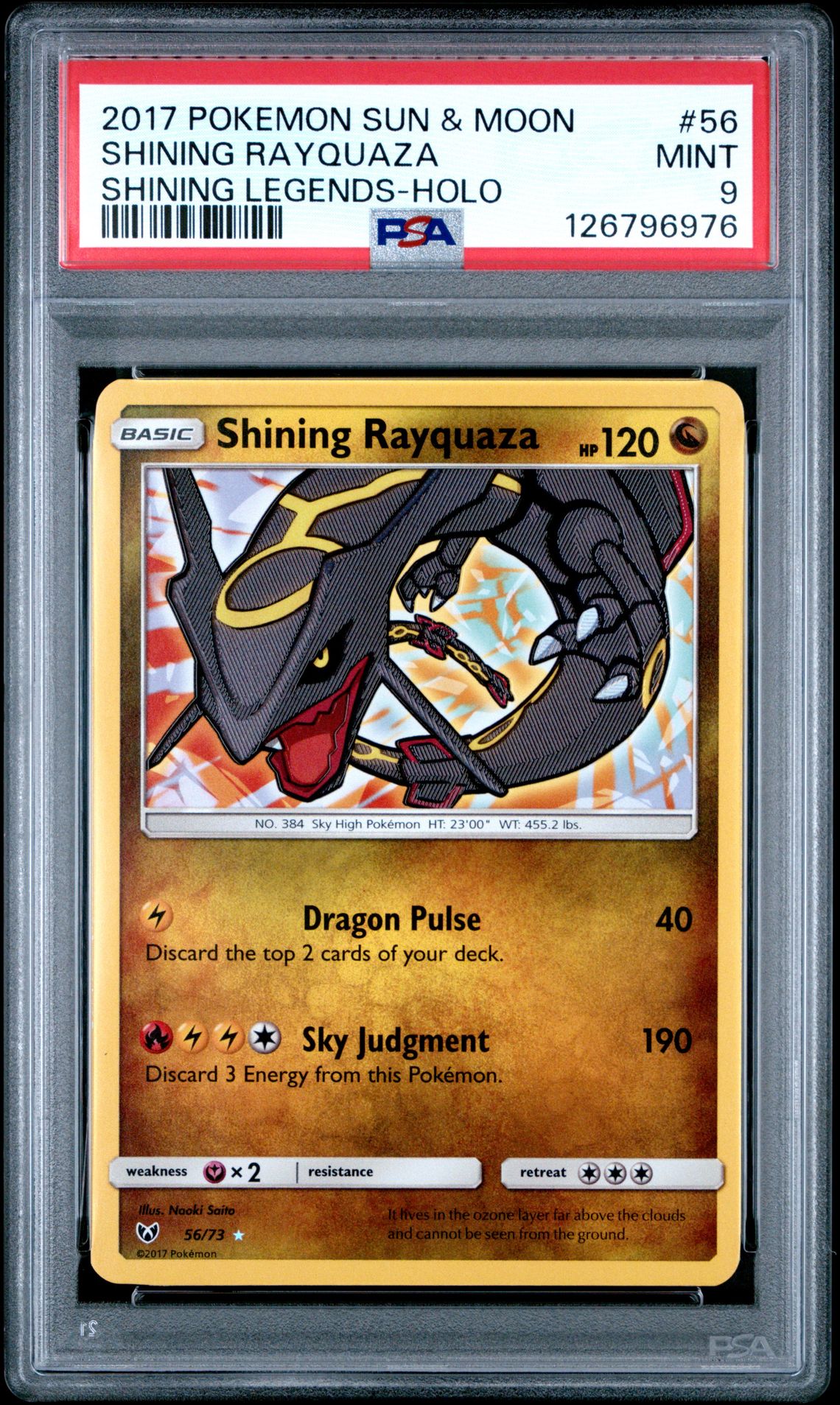 2017 Pokemon Sun & Moon Shining Legends Shining Rayquaza #56 (Shining Legends-Holo) Mint 9 front