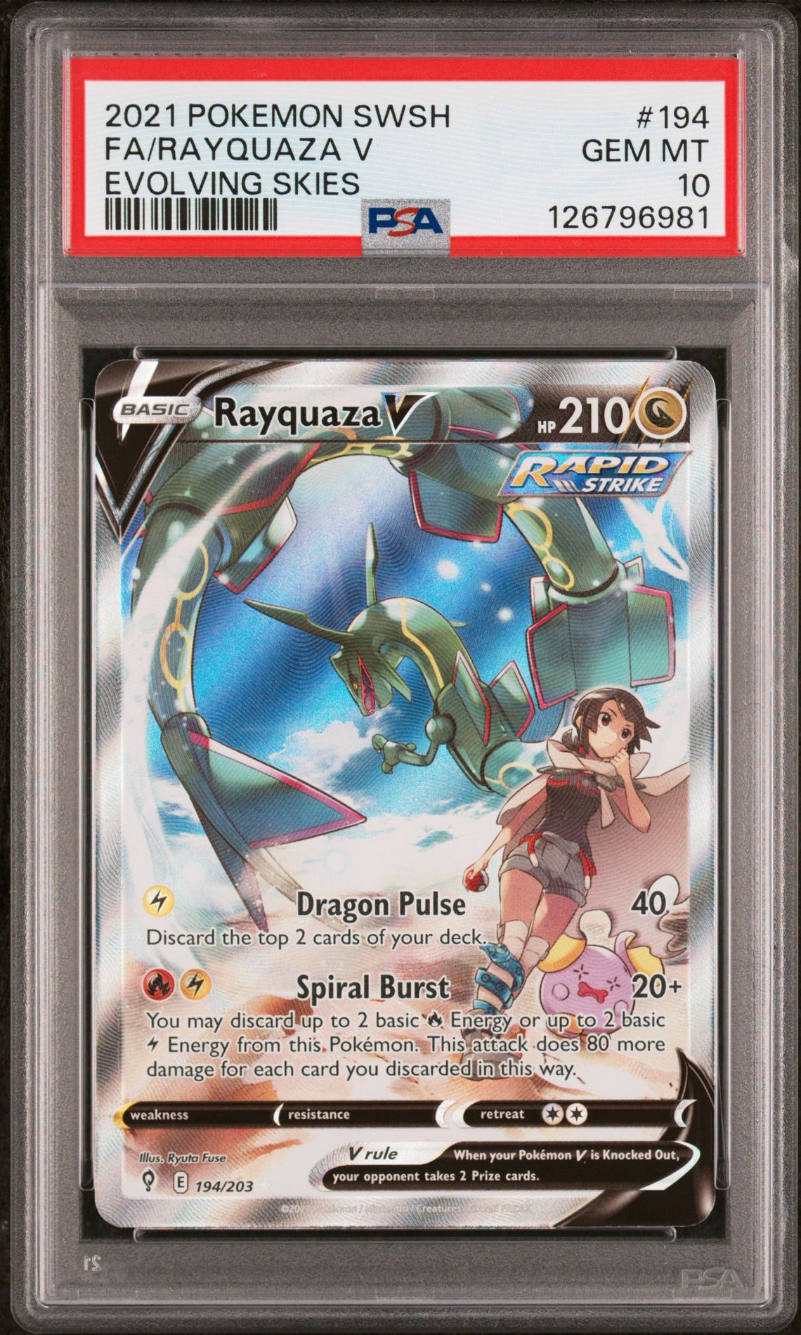 2021 Pokemon Sword & Shield Evolving Skies Fa/Rayquaza V #194 (Evolving Skies) Gem Mt 10 front