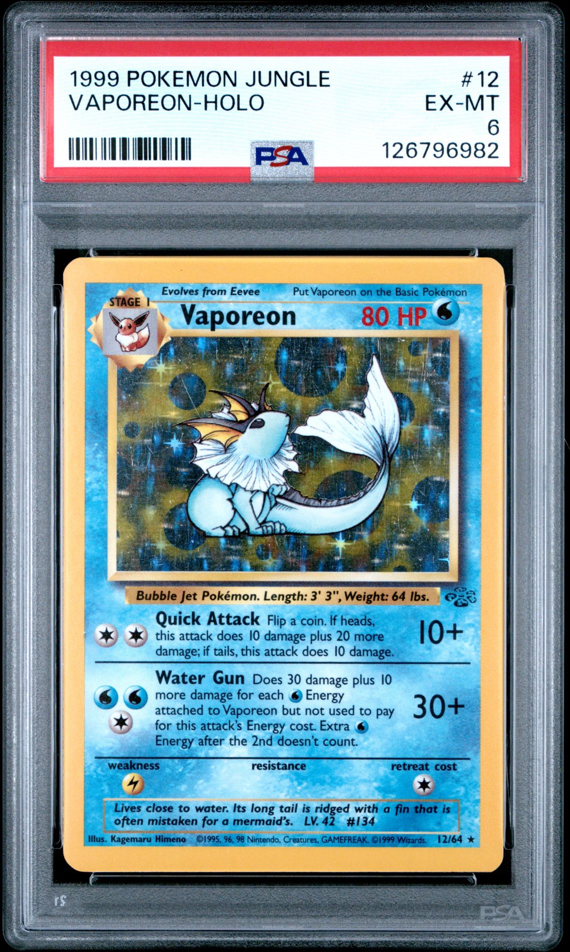 1999 Pokemon Jungle Vaporeon-Holo #12 Ex-Mt 6 front