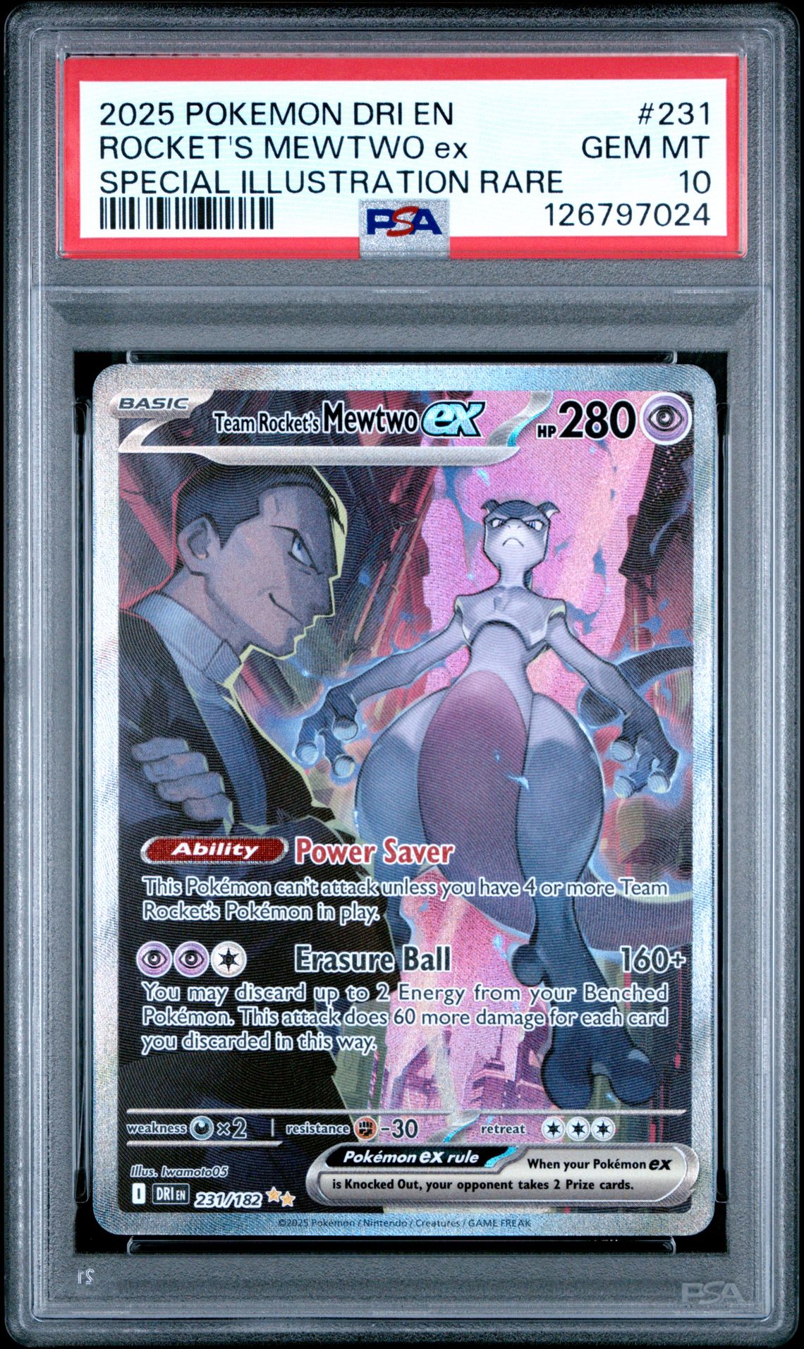 2025 Pokemon Dri En-Destined Rivals Rocket's Mewtwo Ex #231 (Special Illustration Rare) Gem Mt 10 front