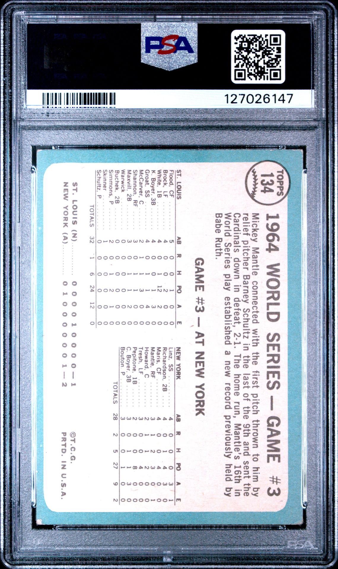 1965 Topps World Series Game 3 #134 (Mantle's Clutch Hr) Good 2 back