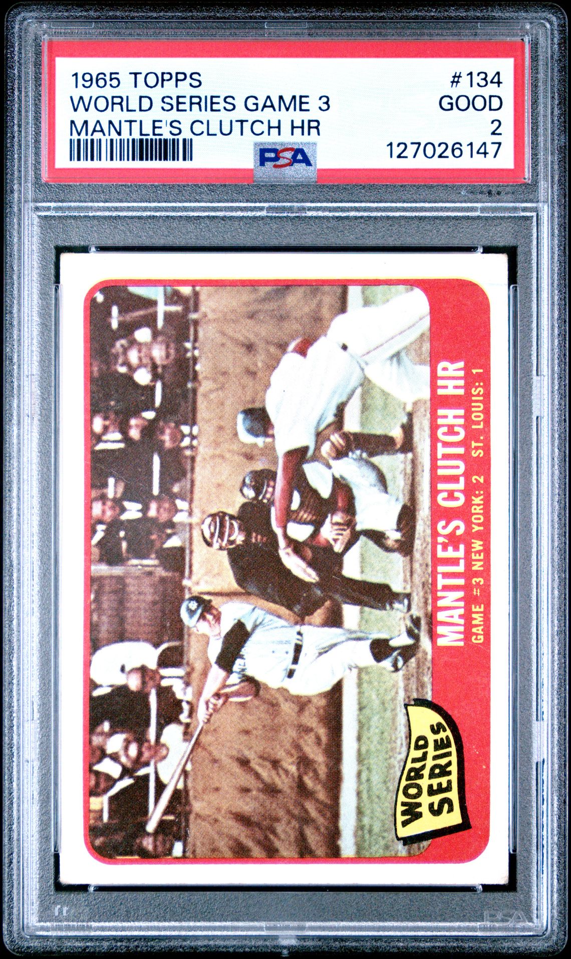 1965 Topps World Series Game 3 #134 (Mantle's Clutch Hr) Good 2 front