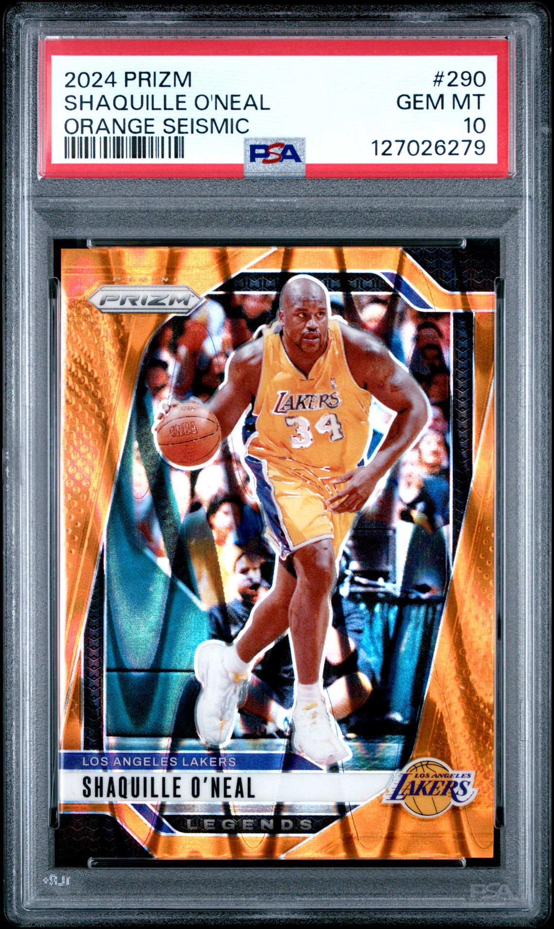2024 Panini Prizm Shaquille O'neal #290 (Orange Seismic) Gem Mt 10 front