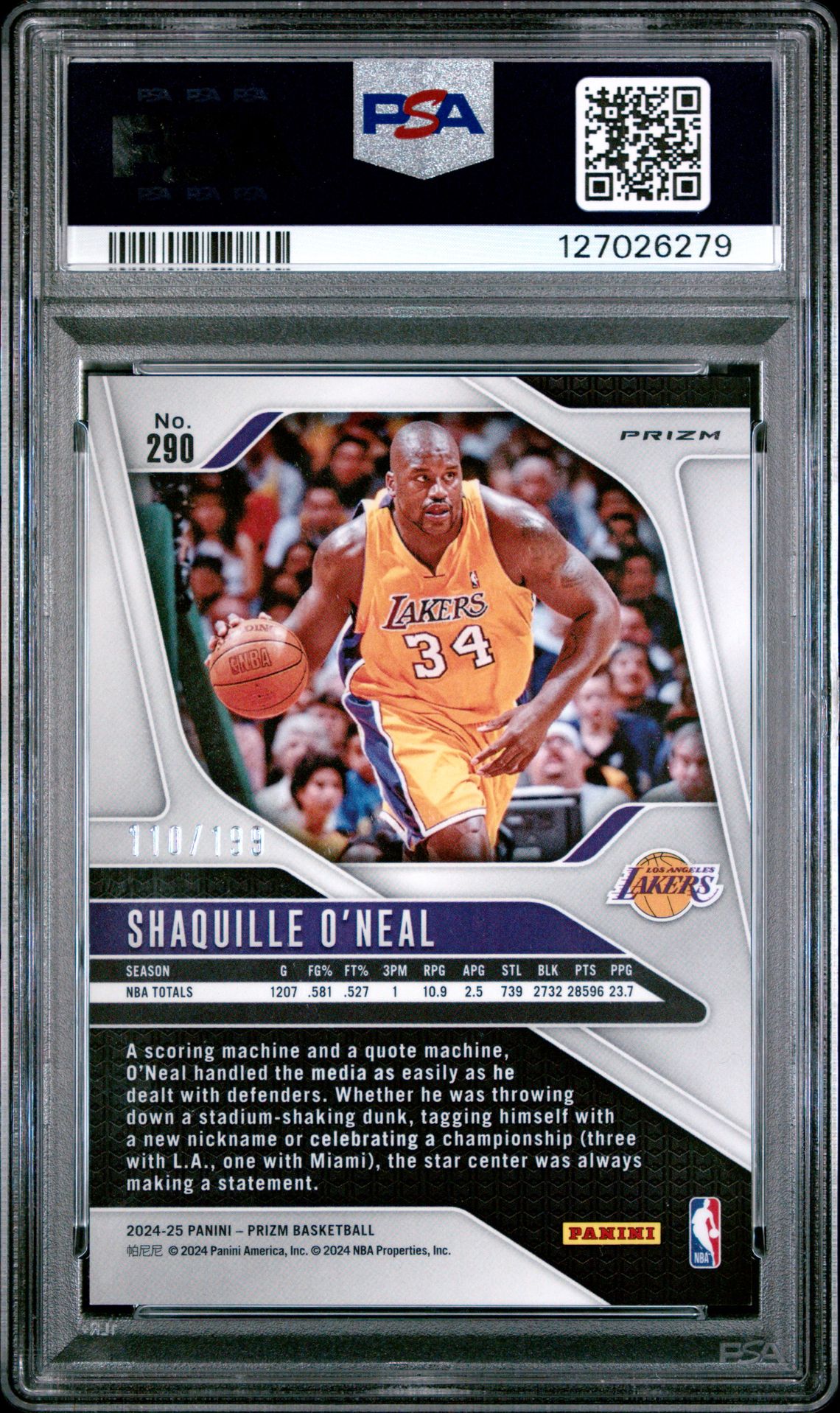 2024 Panini Prizm Shaquille O'neal #290 (Orange Seismic) Gem Mt 10 back