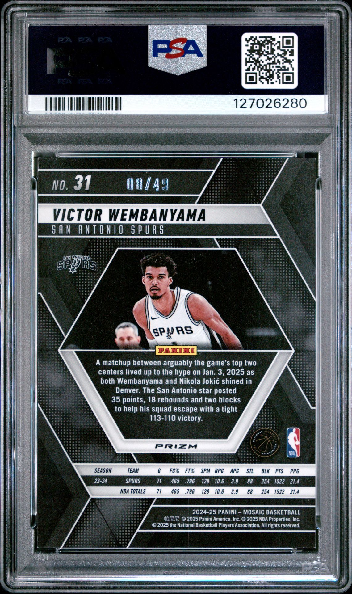 2024 Panini Mosaic Victor Wembanyama #31 (Orange Ice) Nm-Mt 8 back