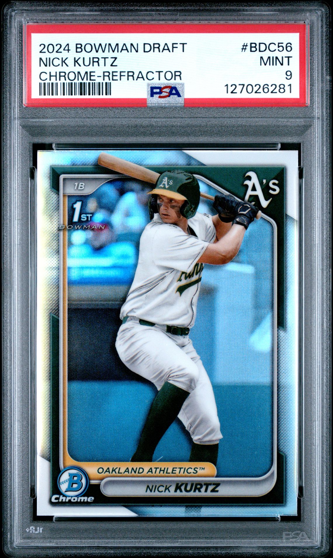2024 Bowman Draft Nick Kurtz #Bdc56 (Chrome-Refractor) Mint 9 front