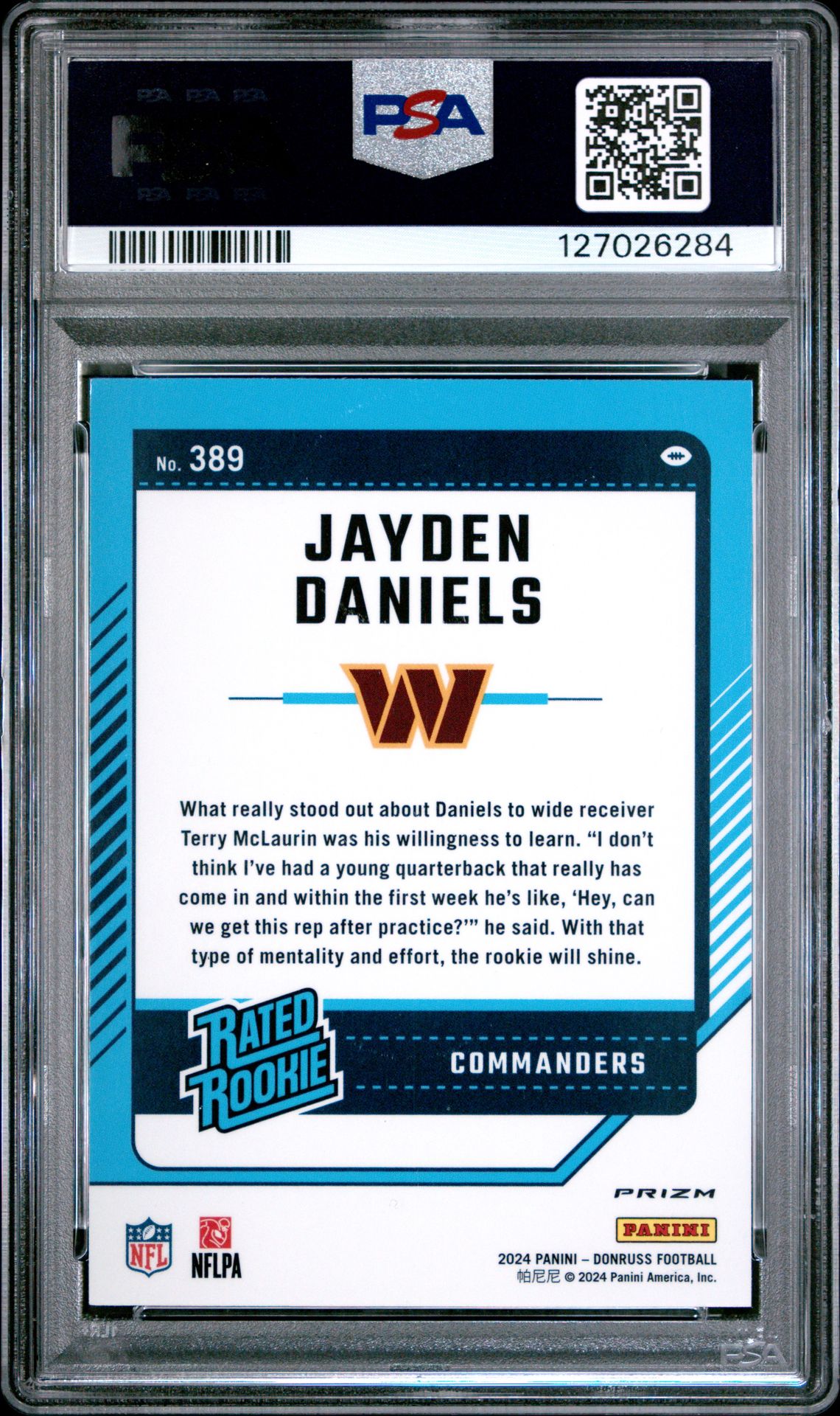 2024 Panini Donruss Jayden Daniels #389 (Optic Preview-Red Wave) Gem Mt 10 back
