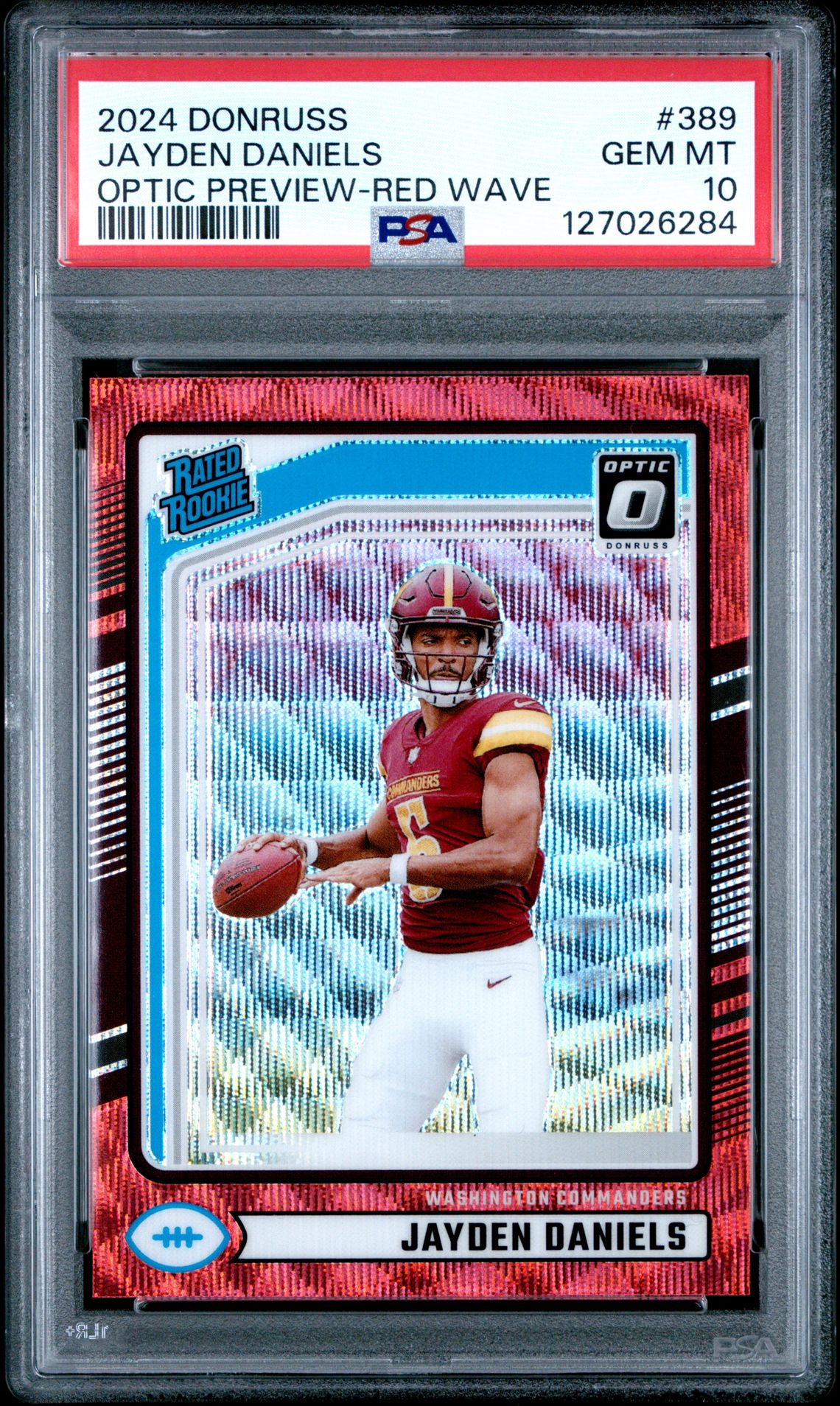 2024 Panini Donruss Jayden Daniels #389 (Optic Preview-Red Wave) Gem Mt 10 front