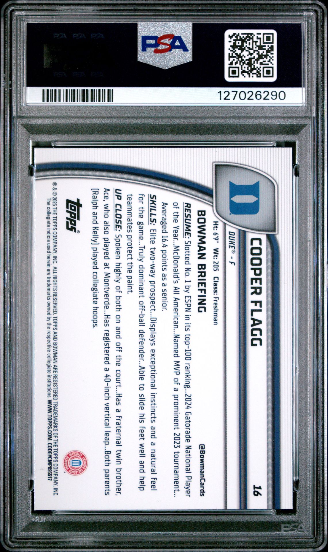 2024 Bowman Chrome University Cooper Flagg #16 (Green Shimmer) Gem Mt 10 back