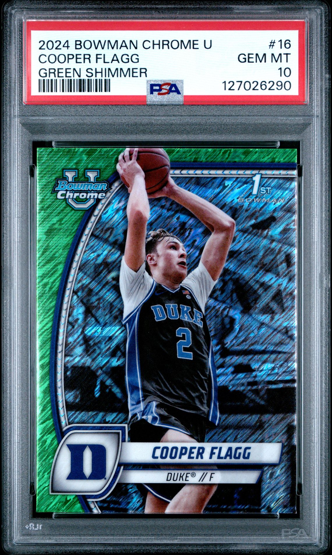 2024 Bowman Chrome University Cooper Flagg #16 (Green Shimmer) Gem Mt 10 front