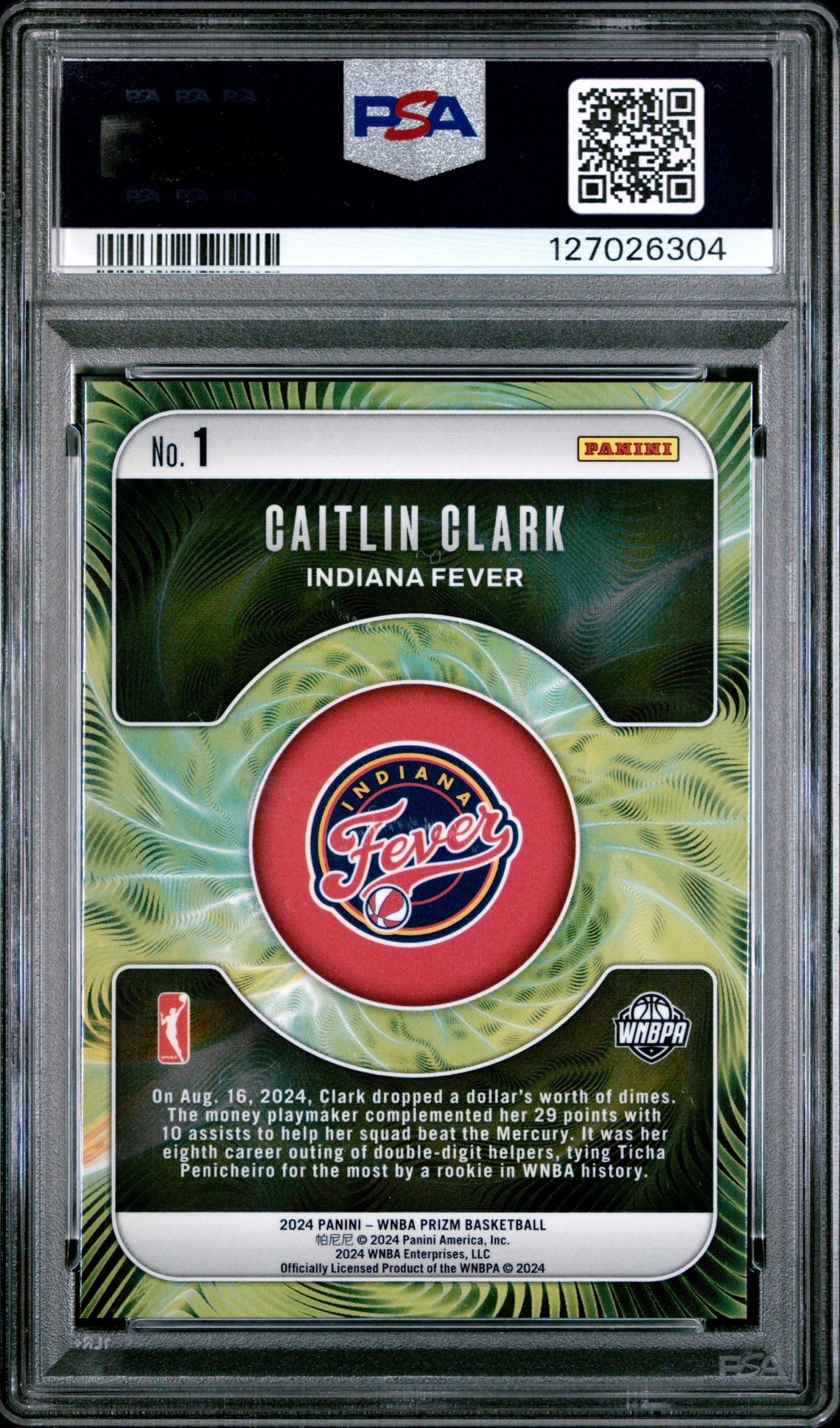 2024 Panini Prizm Wnba Fractal Caitlin Clark #1 Gem Mt 10 back