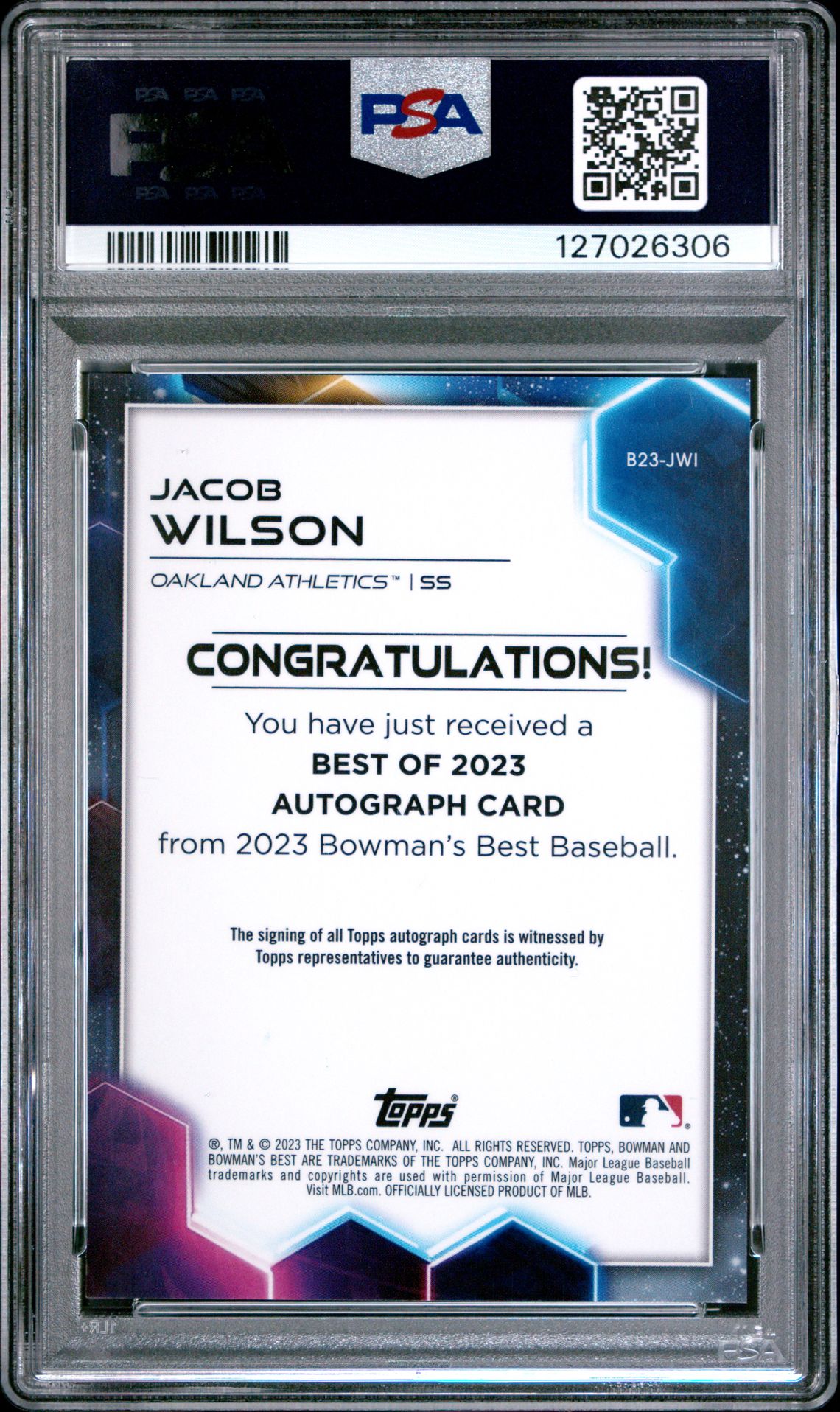 2023 Bowman's Best Best Of 2023 Autographs Jacob Wilson #B23Jwi Mint 9 back