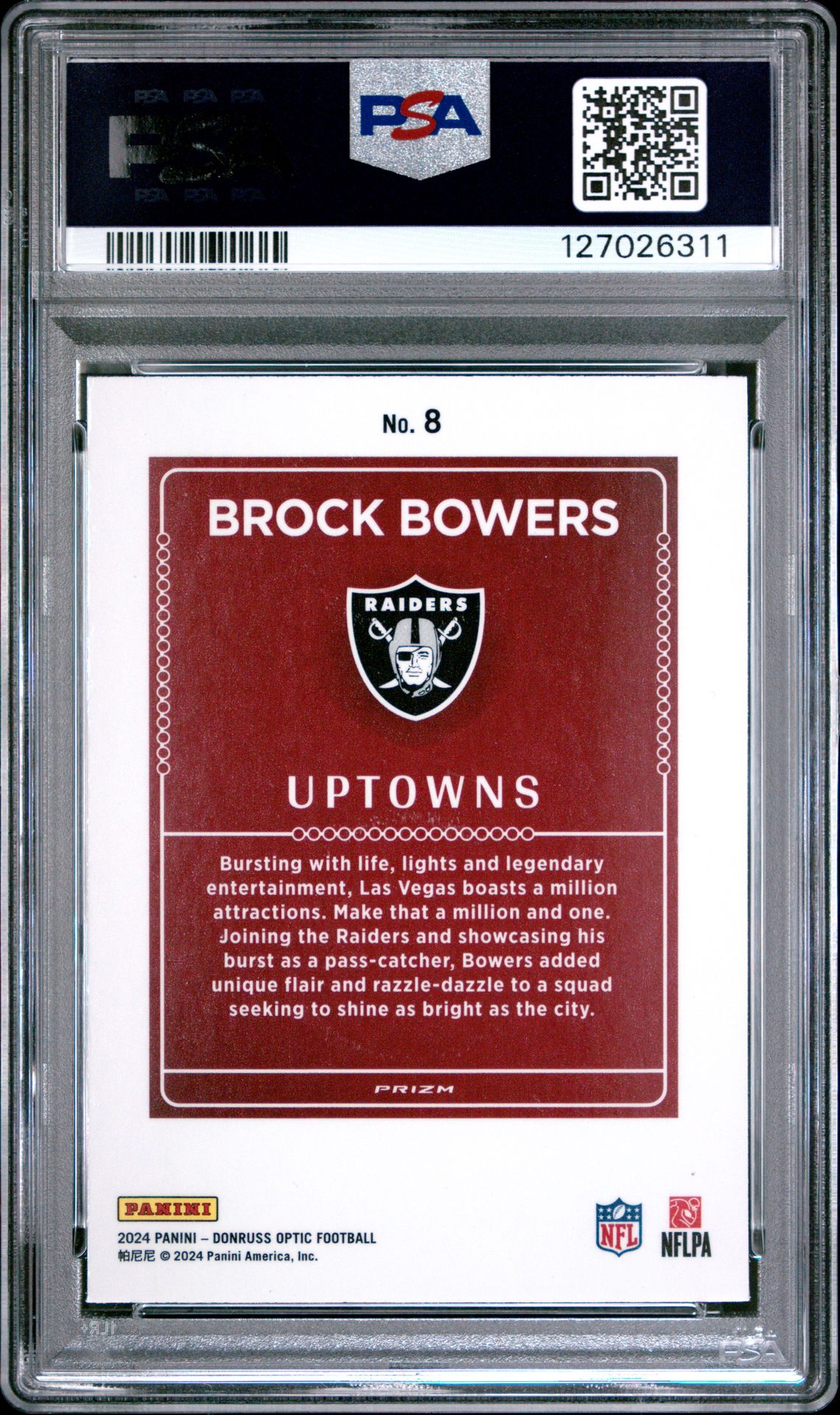 2024 Panini Donruss Optic Uptowns Brock Bowers #8 Mint 9 back