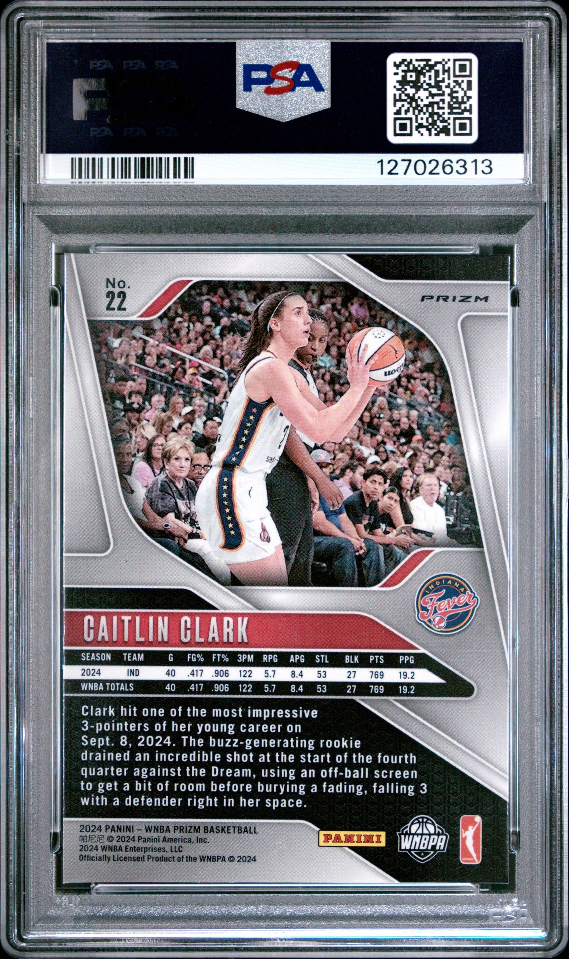 2024 Panini Prizm Wnba Caitlin Clark #22 (Ice) Mint 9 back