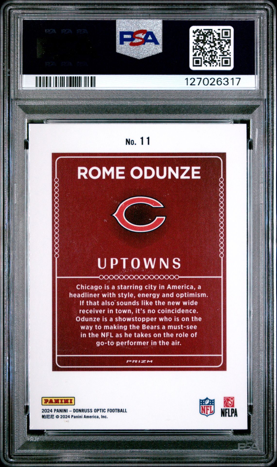 2024 Panini Donruss Optic Uptowns Rome Odunze #11 Gem Mt 10 back