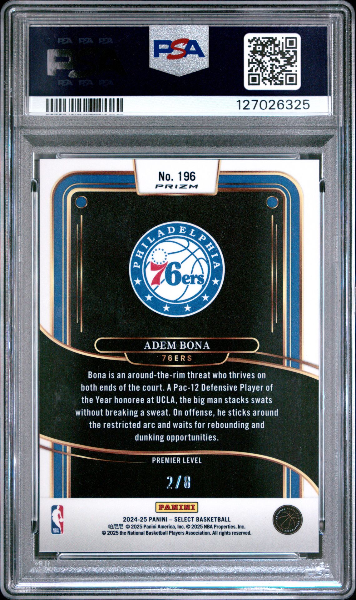 2024 Panini Select Adem Bona #196 (Dragon Scale) Nm-Mt 8 back