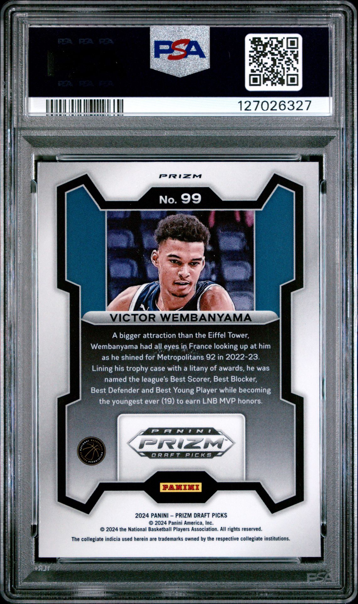 2024 Panini Prizm Draft Picks Victor Wembanyama #99 (Silver Prizm) Gem Mt 10 back