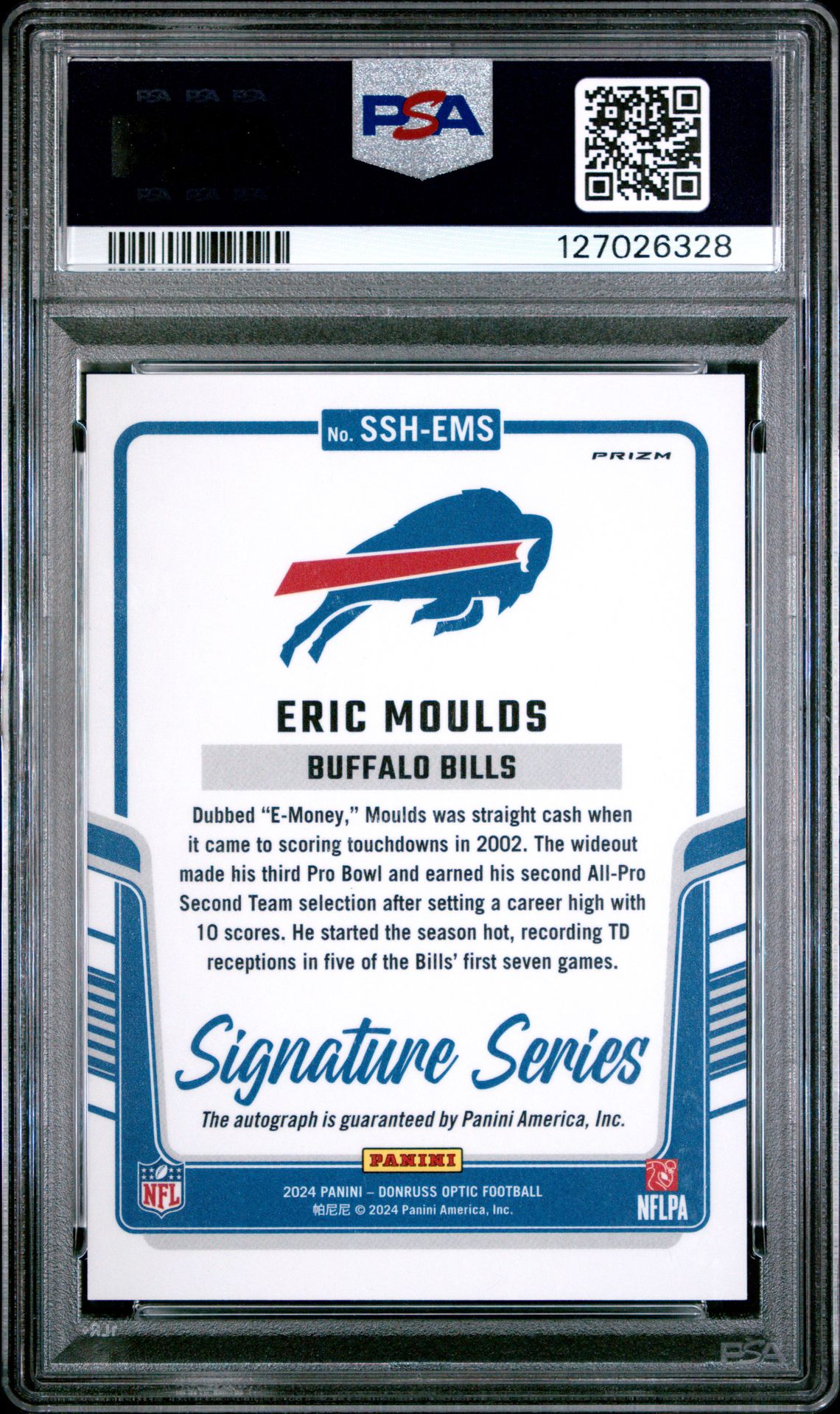 2024 Panini Donruss Optic Signature Series Eric Moulds #Sshems Gem Mt 10 back