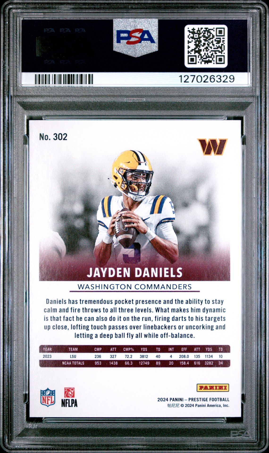 2024 Panini Prestige Jayden Daniels #302 (Red Xtra Points) Mint 9 back