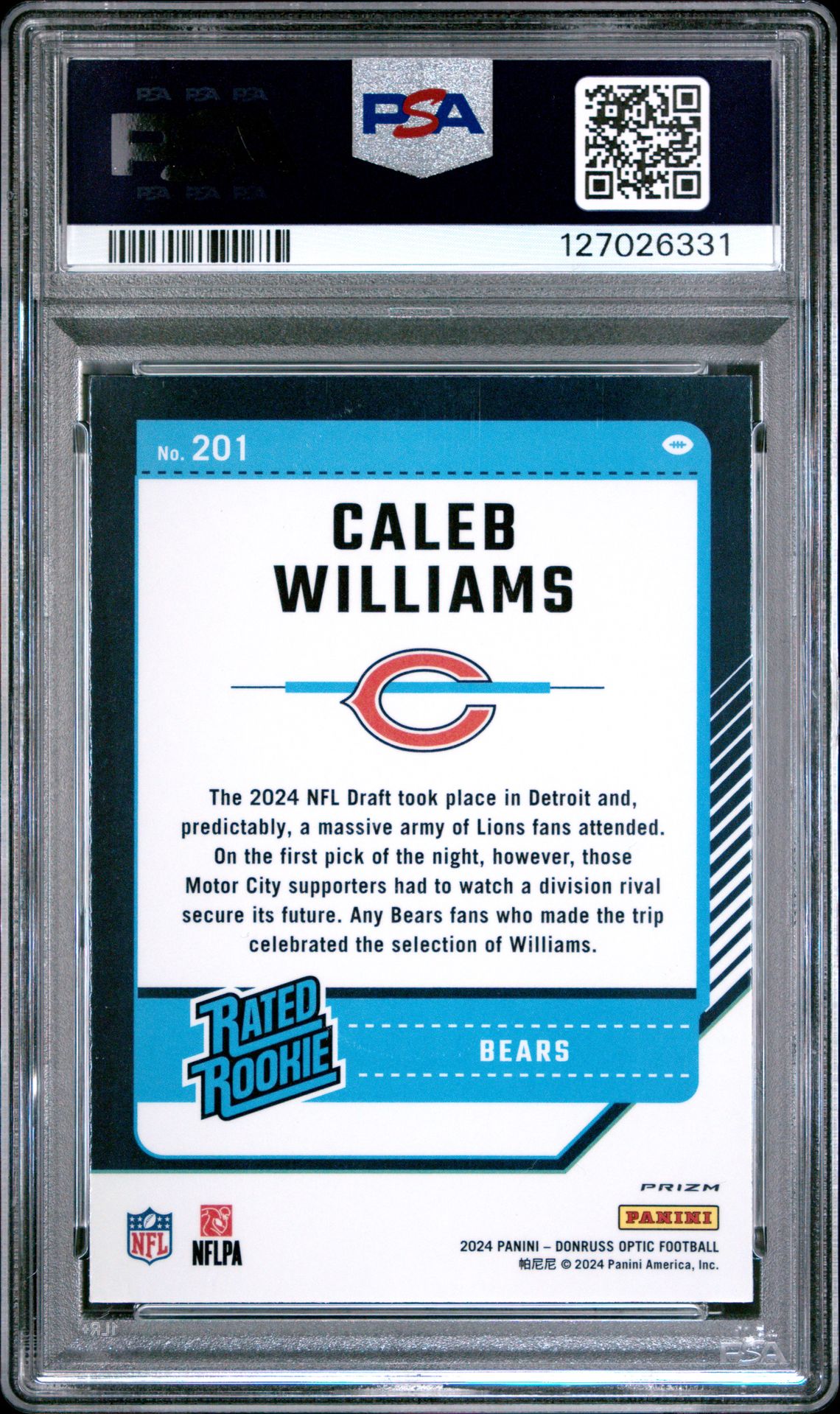 2024 Panini Donruss Optic Caleb Williams #201 (Pink) Mint 9 back