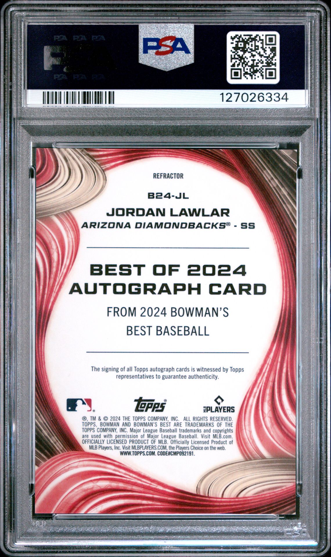 2024 Bowman's Best Best Of 2024 Autographs Jordan Lawlar #B24Jl (Best Of 2024 Auto-Refractor) Nm-Mt 8 back