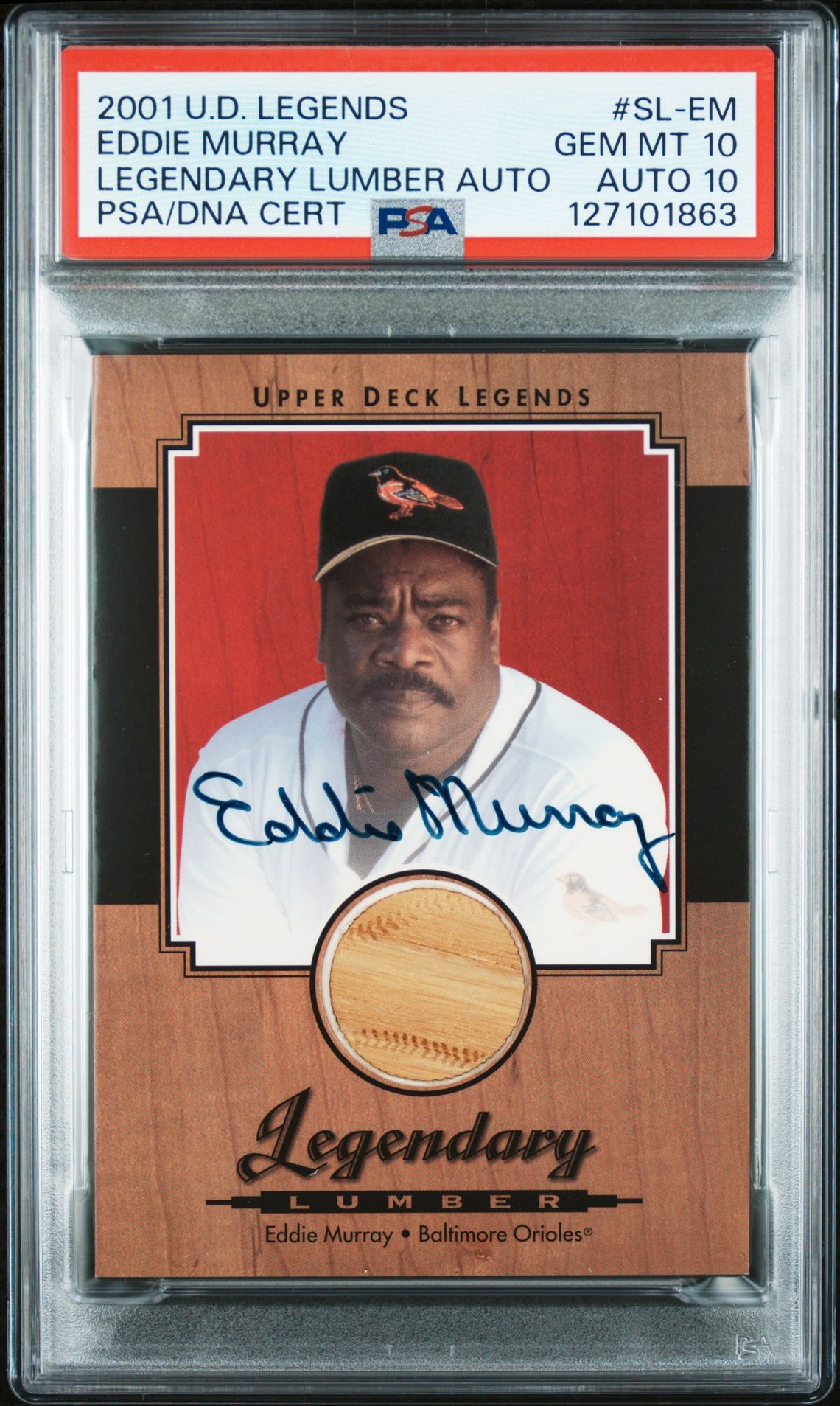 2001 Upper Deck UPPER DECK LEGENDS LEGENDARY LUMBER AUTOGRAPH #SL-EM Eddie Murray front