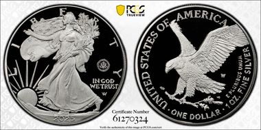 2025-W $1 Silver Eagle w/ U.S. Army Privy 250th Anniversary First Strike PR69DCAM