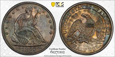 1853 50C Arrows & Rays MS62