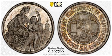 1865 5 Fr Schaffhausen R-1054 MS66