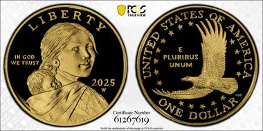 2025-W SAC$1 25th Anniversary .9999 Au First Strike PR70DCAM