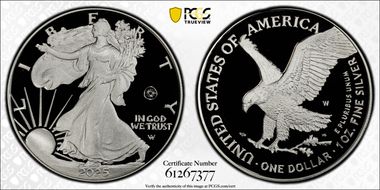 2025-W $1 Silver Eagle w/ Laser Privy First Strike PR69DCAM
