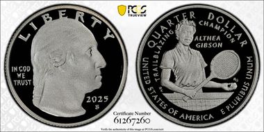 2025-S 25C Althea Gibson Silver First Strike PR70DCAM